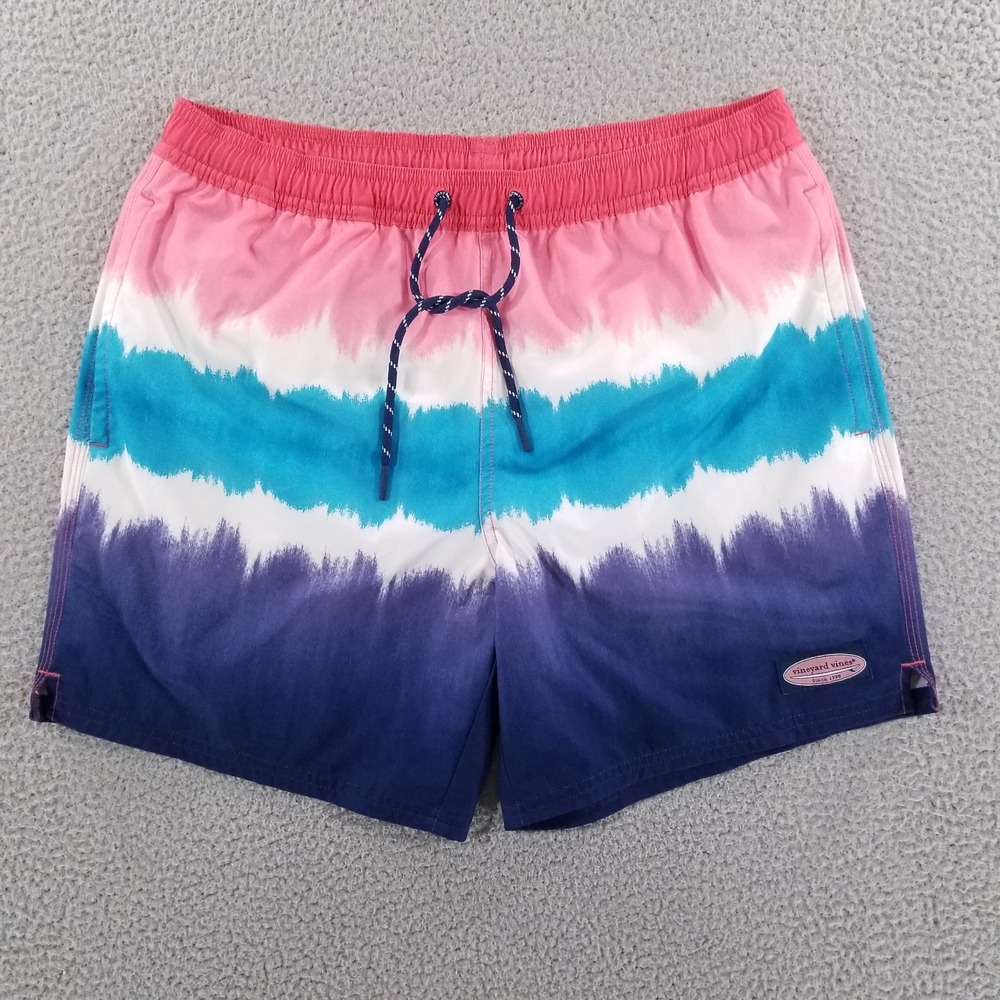 Vineyard Vines Swim Trunks Mens Medium Red White Blue Chappy Lined Shorts Beach
